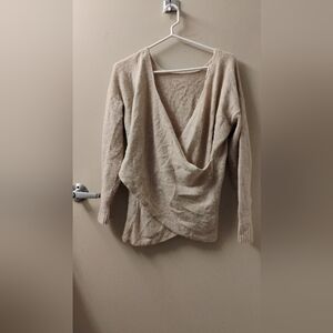 Pure/US Womens Faux Wrap V Neck Beige Sweater Acrylic Blend Sz S